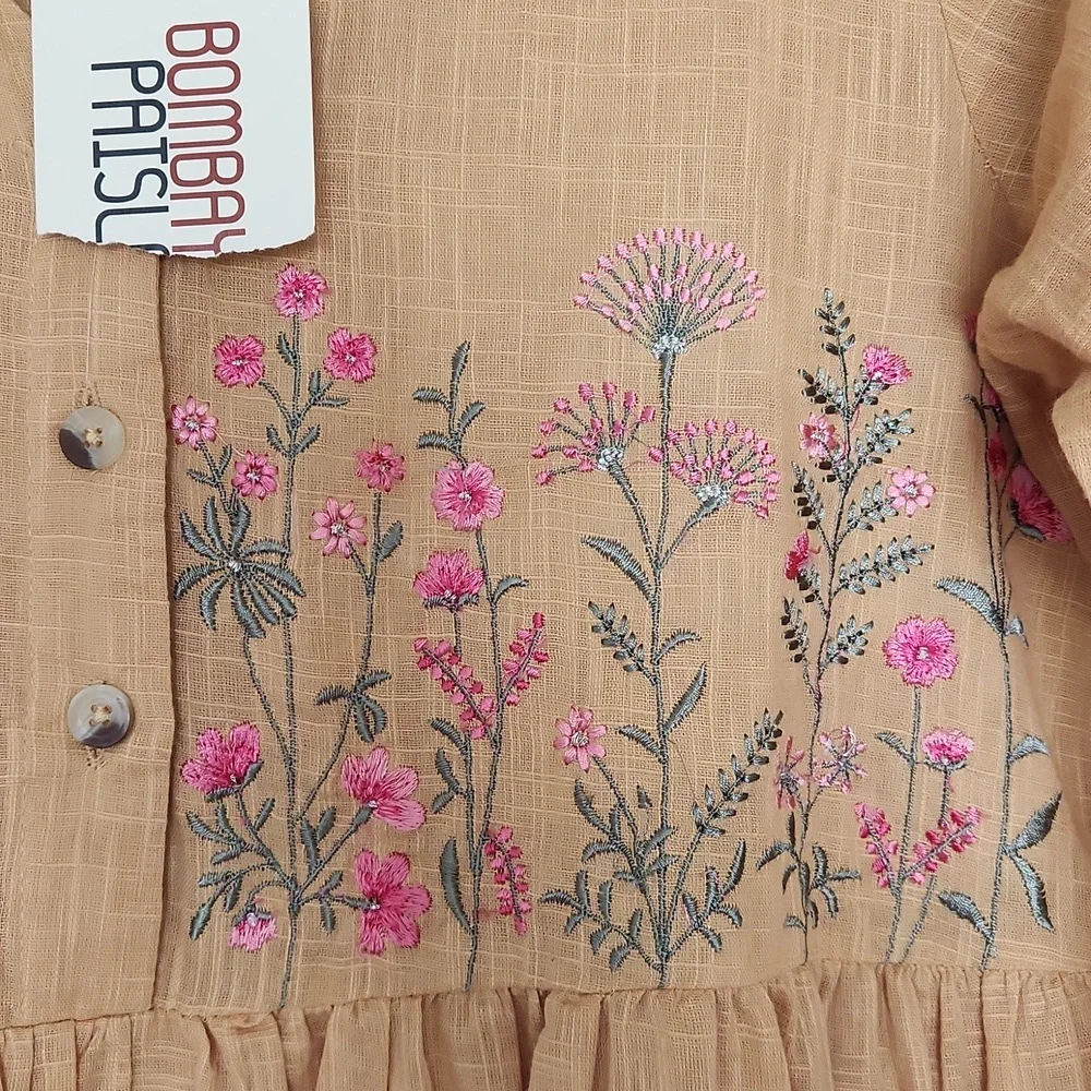 💛 NWT Bombay Paisley mustard yellow embroidered cotton dress - Picture 4 of 9